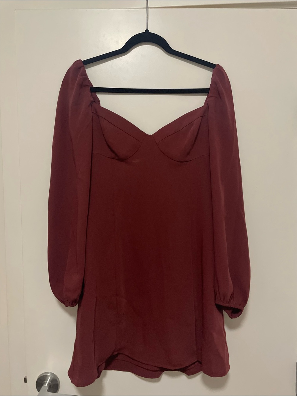 Aritzia Mini Dress | Wilfred Novella Wine Long Sleeve Sweetheart